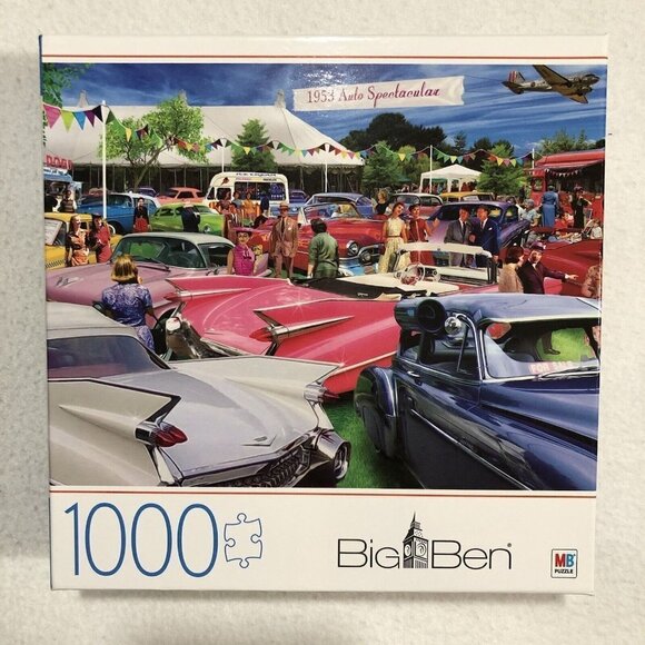 Big Ben Vintage Classic Car Show 1953 Puzzle 1000 Pcs Jigsaw Automobile Vehicle - Picture 1 of 9